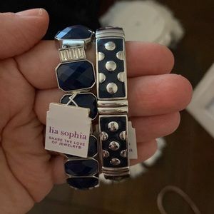 Lia Sophia Navy and Silver Stretch bangles